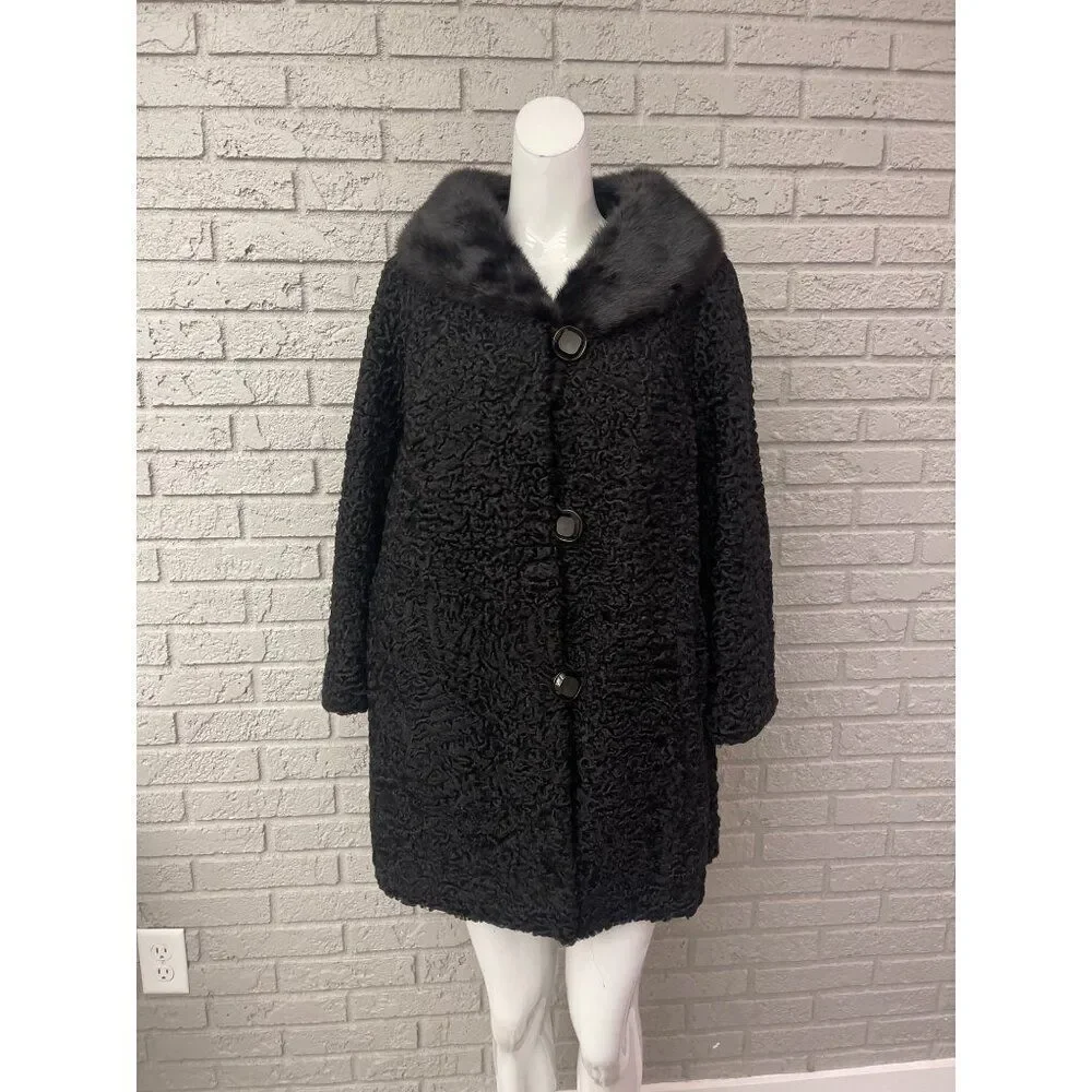N.L Kaplan Women’s Black Persian Lambswool & Fur Bolero jacket Size M